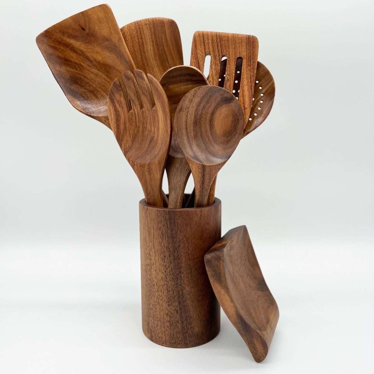 9-piece Natural Teak Wooden Utensil Set - Deals Lab