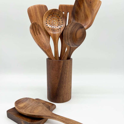 9-piece Natural Teak Wooden Utensil Set - Deals Lab